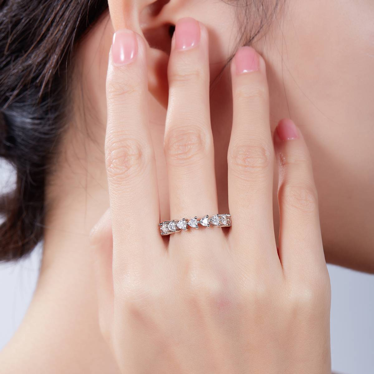 Heart Full Body Ring S925 Silver Plated Platinum Moissanite Women's Ring 2.0 Carat D-Class